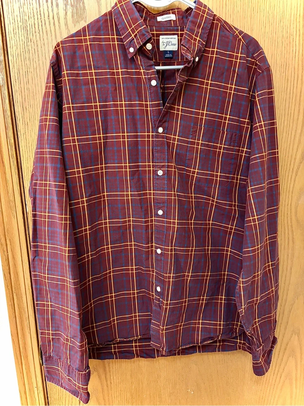 J.Crew Men’s Shirt Large Dress Red Plaid Classic Long Sleeve Collared Button Up